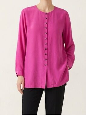 Rafaella Fuchsia Button-Front Long-Sleeve Blouse